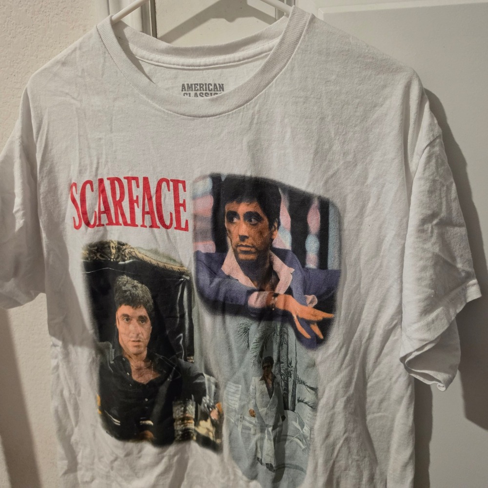 American Classics Scarface Tony Montana Graphic T-Shirt Mens Large White Cotton